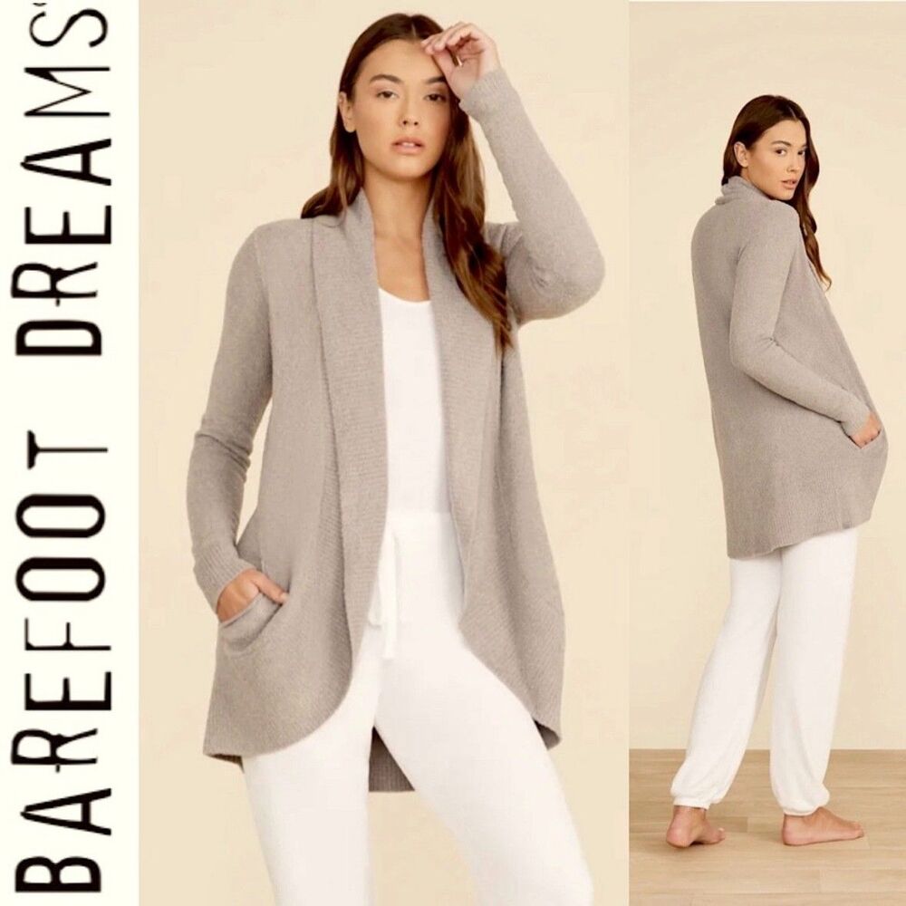 Barefoot Dreams CozyChic Lite Circle Cardi Cardigan Sweater Taupe Pewter XS / S